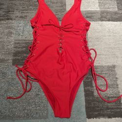 One Piece Lace Up Swimsuit 