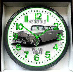 1955  Chevy Chevrolet NOMAD Lowrider Low Rider Bagged Glow in the Dark Wall Clock Garage Shop Wall Clock