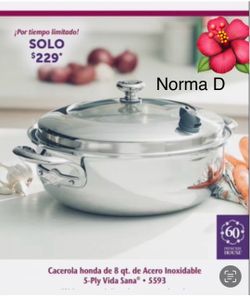 Cacerola de 8 qts vida sana 5 ply nueva en su caja 🌺 princess house 🌺