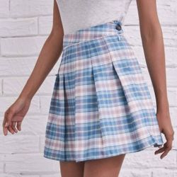 High Waist Tartan Pleated Skirt