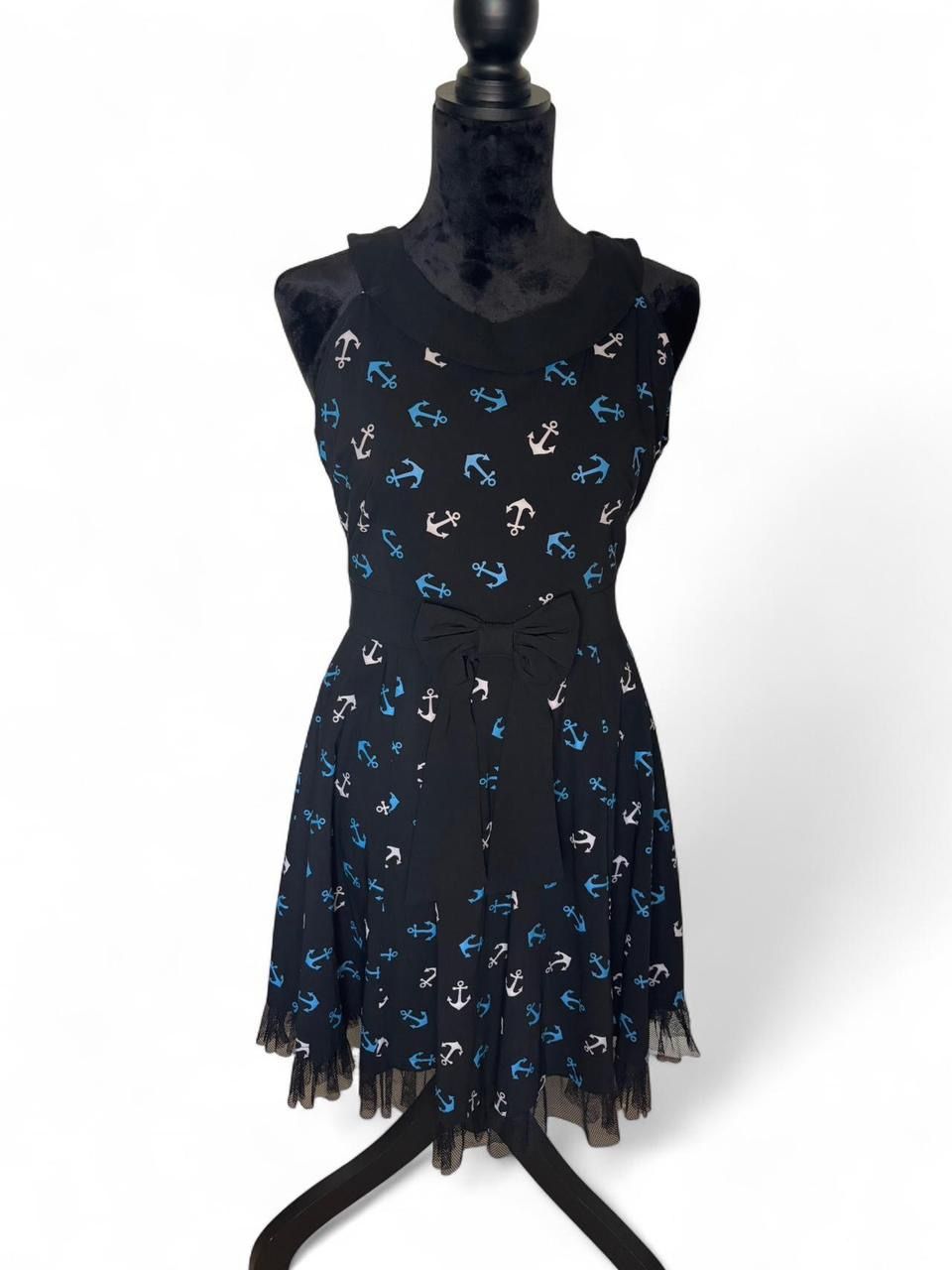 Sourpuss Retro Black Dress with Blue and White Anchors Size Large