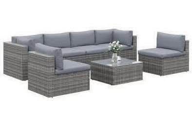 Newly Assembled 7 Piece Patio Furniture Sets All Weather Gery PE Wicker Couch Sofa with Glass Table