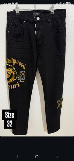 AMIRI BLACK HOLLYWOOD BEAR GRAPHIC DENIM JEANS NEW COLLECTION
