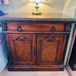 2 Elegant Solid Wood Nightstand / Bedside Chest with Ornate Carvings