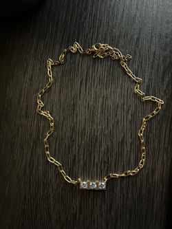 Gold Chain Necklace with Crystal Bar Pendant