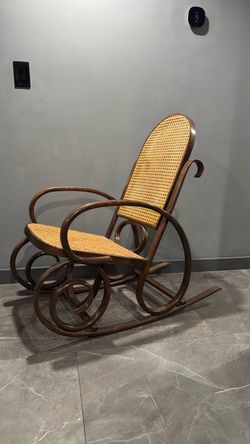Vintage MCM Wood Whicker Rocking Chair