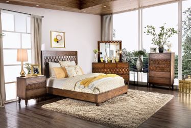 Chestnut Brown (4) Piece Bedroom Set with Honeycomb Detail -QUEEN OR KING (NO CREDIT CHECK FINANCING AVAILABLE)