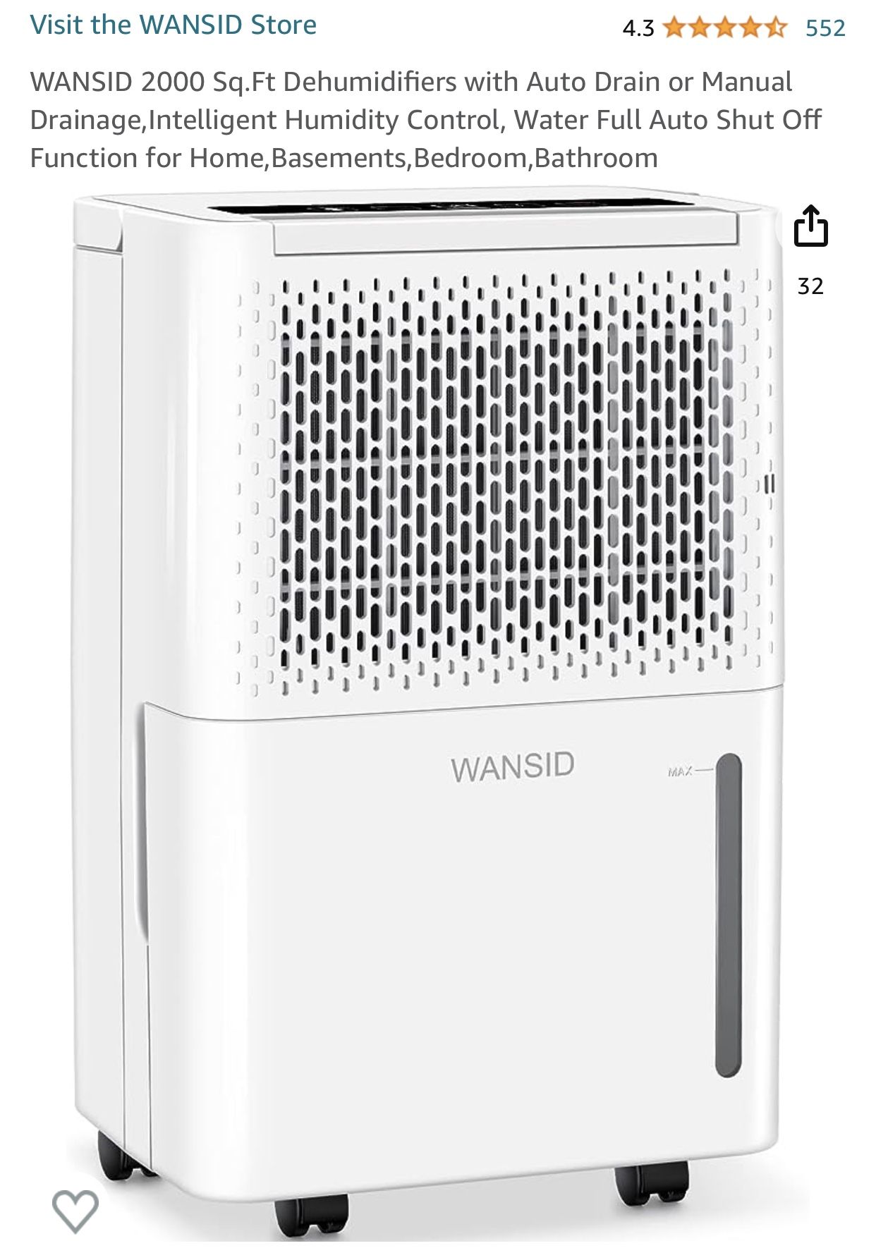 WANSID 2000 Sq.Ft Dehumidifiers with Auto Drain or Manual Drainage,Intelligent Humidity Control