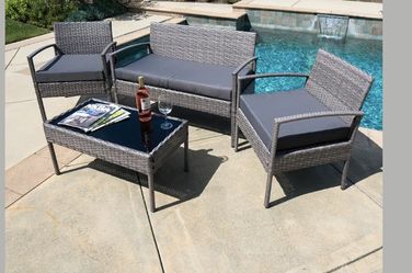 Patio Wicker Furniture Outdoor 4Pcs Rattan Sofa Garden Conversation Set, Gray