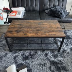 VASAGLE INDESTIC Coffee Table, Living Room Table with Dense Mesh Storage Shelf, Cocktail Table, Easy Assembly, Stable, Industrial Design, Rustic Brown