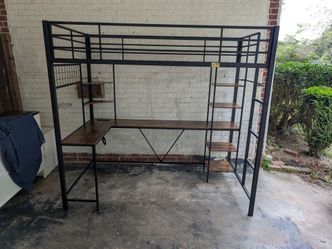 Twin loft bed with desk and led lights