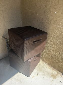 2 Brown Ottomans On Wheels 