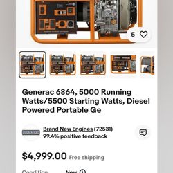 Generace 6884, 5000 running Watts/ 5500