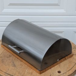 Stainless Steel Bread Box with Bamboo Cutting Board For Kitchen Cart or Counter Area