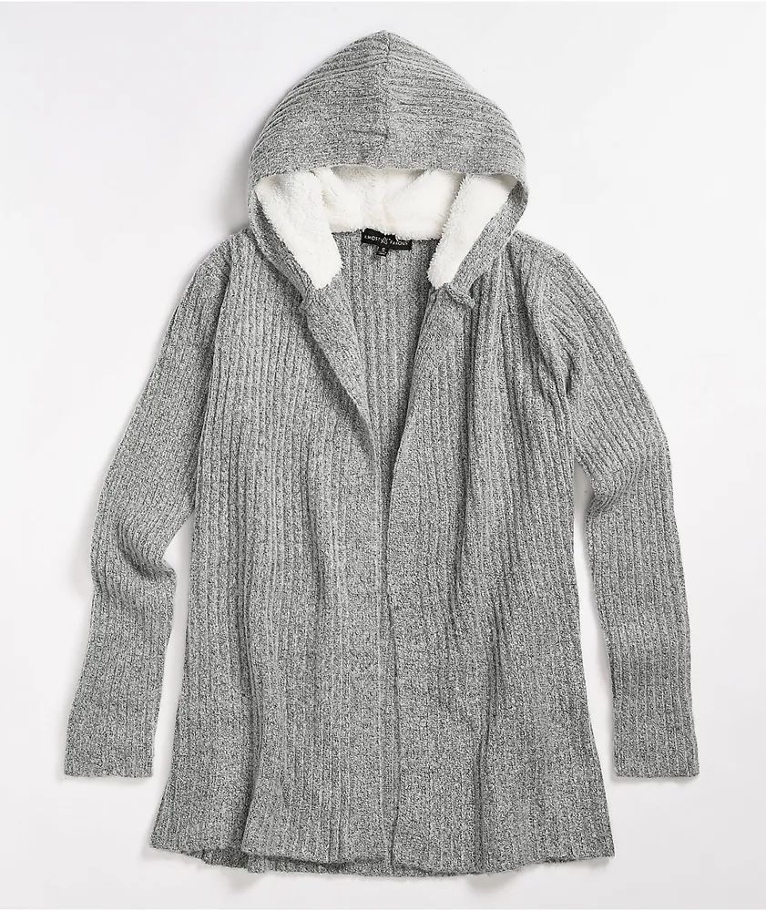 NWT Almost Famous Sherpa Grey Hooded Cardigan