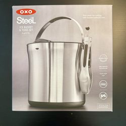 OXO Ice Bucket and Tongs Set - Brushed Stainless Steel BRAND NEW