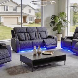 💥FREE DELIVERY💥Brand New POWER, LED, USB  3PC Reclining Sofa Loveseat Chair Set 