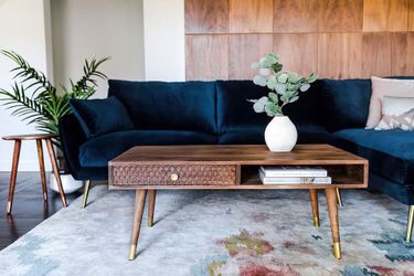Solid Wood Coffee Table Drawer Mid Century side table set
