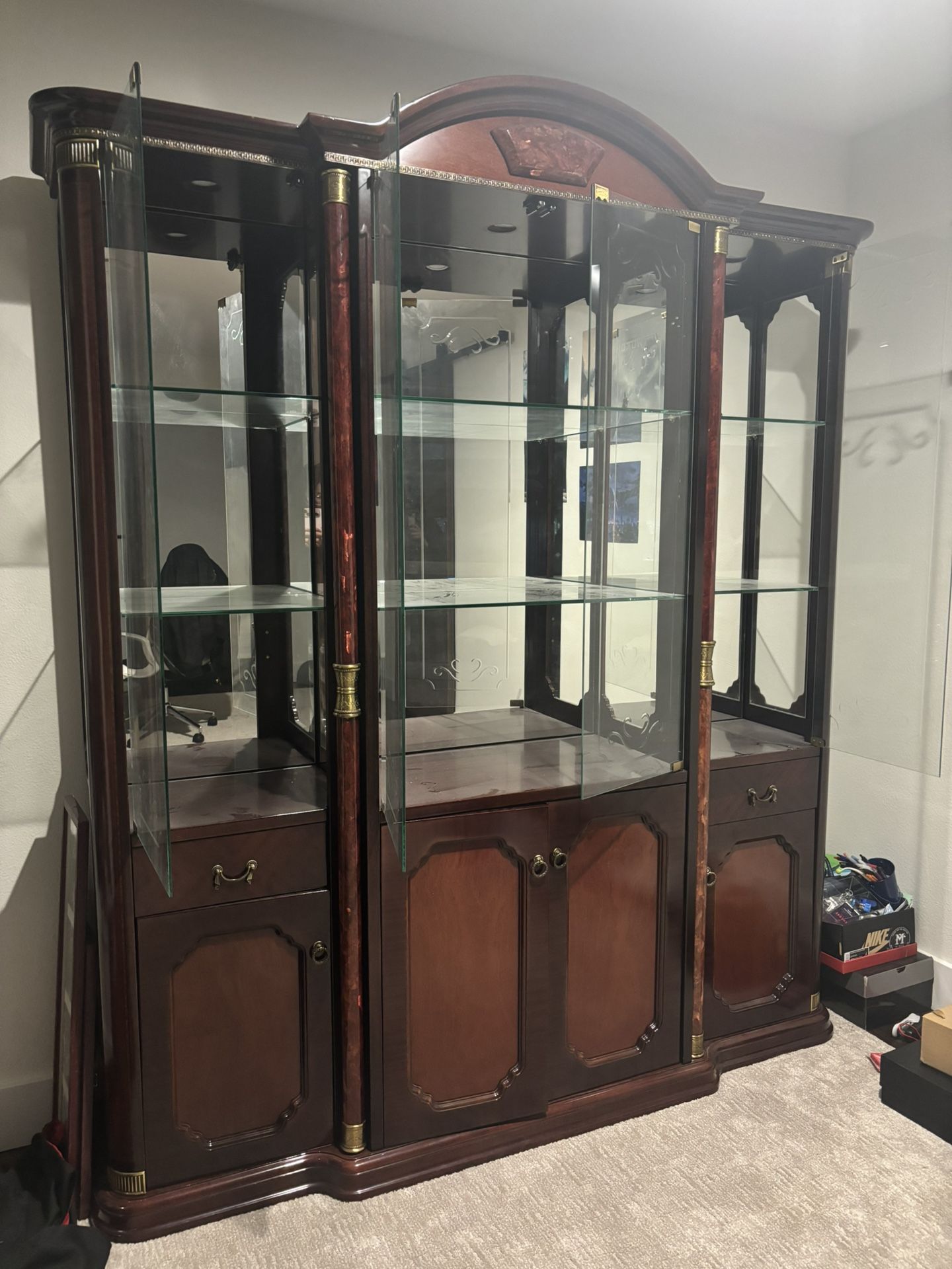 Elegant Italian Red Wood Display Cabinet