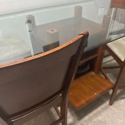Glass Top Dining Table With Wooden Base, 4 Chairs Included