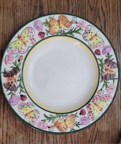 14" Vintage Ceramic Butterfly And Floral Garden Plate Serving Dish Platter
