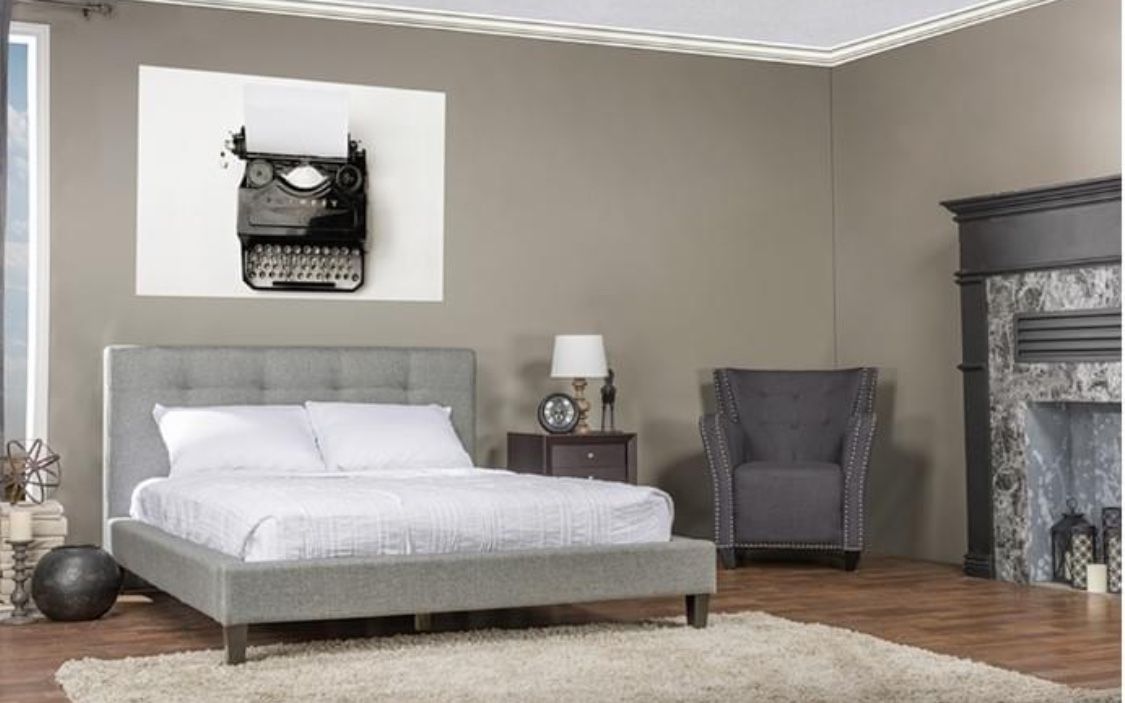 New Full Size Grey Upholstered Platform Bed