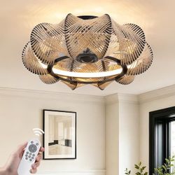 Brand New 20" Black Boho Rope Ceiling Fan Light (Fandelier)