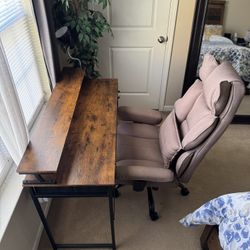 🔥 Luxury Reclining Office Chair + Wooden Office Desk — Excellent Condition