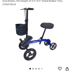 Smooth Seated Knee Scooter, Slow Propelled Steerable Mobility Knee Walker Crutches, Wheelchair Alternative with Dual Brakes, Fits Height of 5’2”-6’3” 