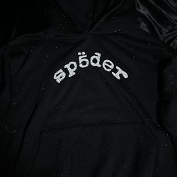 Black Rhinestone L Sp5der Hoodie