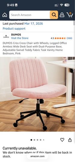 DUMOS Pink Teddy Fabric Armless Swivel Desk Chair