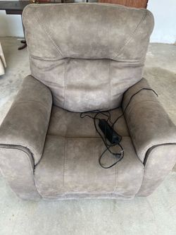 Gray ultra suede recliner with power lift includes all the plugs