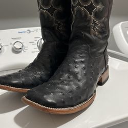 Black Ostrich Boots 10EE Alfa Western Ware 