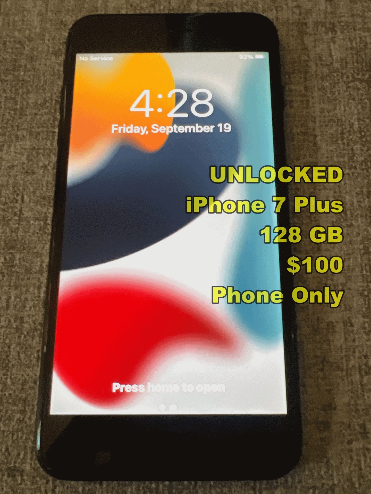 iPhone 7 Plus • Unlocked Black • 128 GB • Physical SIM [Cash or Zelle] 