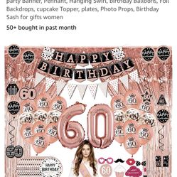 60th Birthday Rose Gold Party Supplies