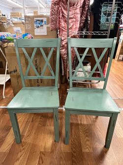 Set of 2 Wood Dining Chair Mint Green