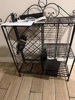 Black Metal Wine Rack and Bar Shelf