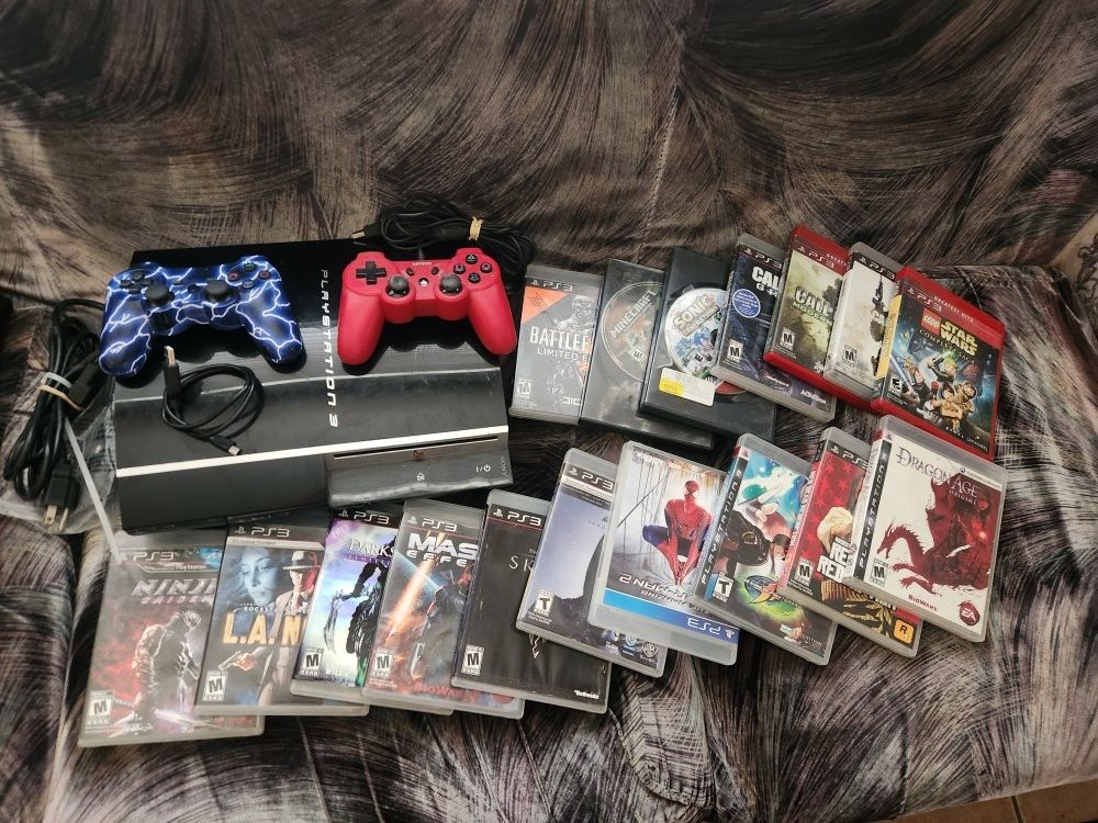 Sony PS3 Fat W 80Gb W "Two Remotes and 17 Games" In Good Working Condition "Can meet or Deliver In the Area"