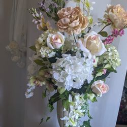 Flower Arrangement Stone Vase New Silk Flowers