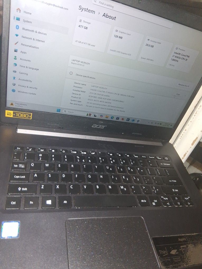Acer Aspire 5 Laptop 477 GB Storage 20GB Ram. Windows 11