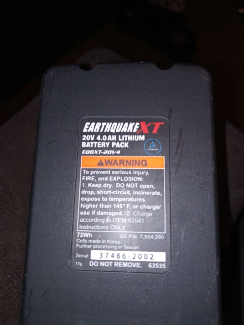 EARTHQUAKE XT 20v Max Lithium 4.0 Ah Battery for Sale in Syracuse, NY