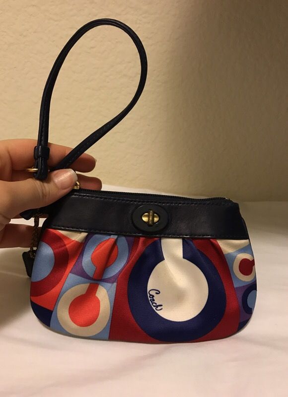 Coach multi colored wristlet change purse