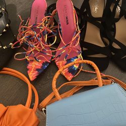 Heels Lace Up Crystals Colored Black Matching Bags Many More 