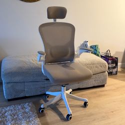 White & Grey Ergonomic Mesh Office Desk Chair with Flip-Up Arms