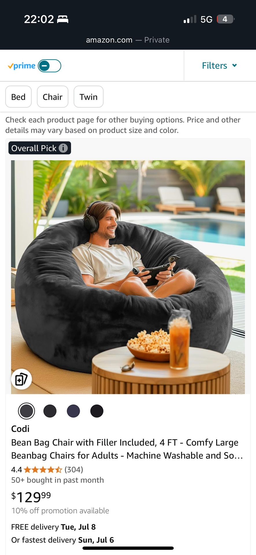 Bean Bag Chair, Gray