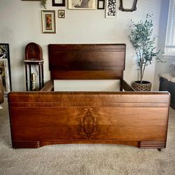 Art Deco Waterfall full-size bed frame from the 1930’s.
