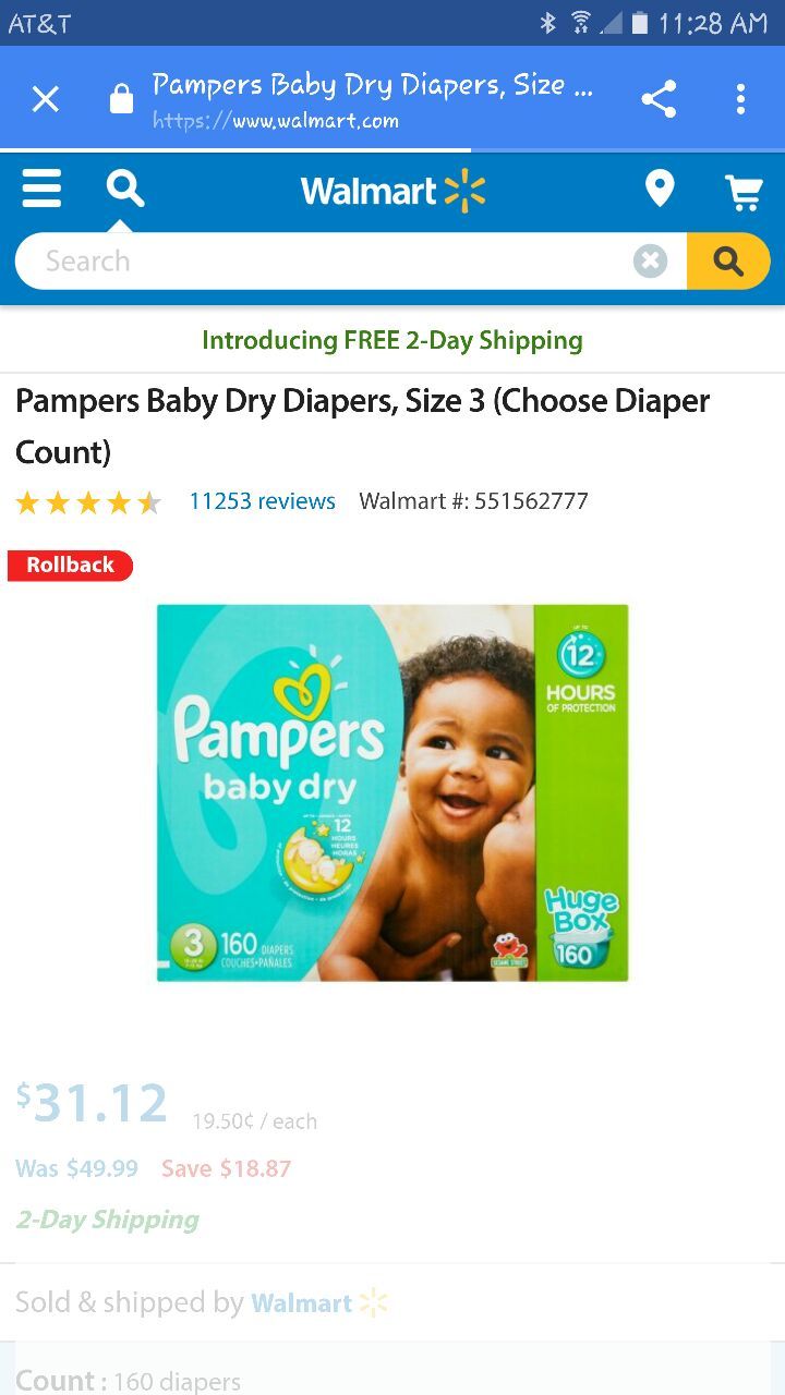 Half box of pampers baby dry size 3.