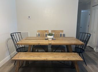 Rustic Farmhouse Wood Dining Table With Chairs And Bench