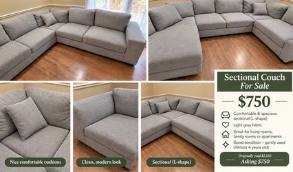 Gray L-Shaped Sectional Couch