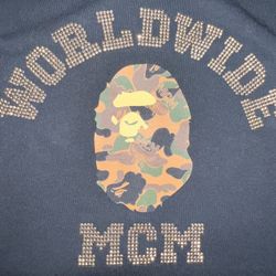 A BATHING APE MCM RHINESTONES BLACK T-SHIRT 1F(contact info removed)0 MEN SIZE XL